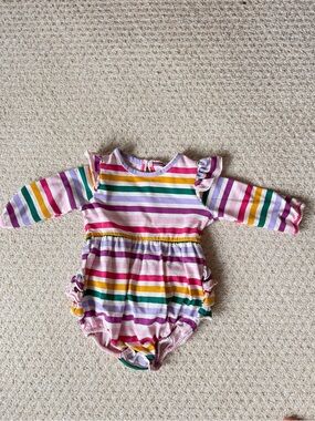 Ruffle Butts Pink Multicolor Striped Ruffle One-Piece